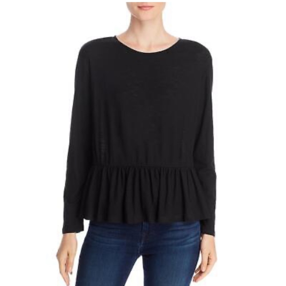 We the Free Womens Black Cotton 3/4 Sleeve Babydoll Tee Top Size Large NWT